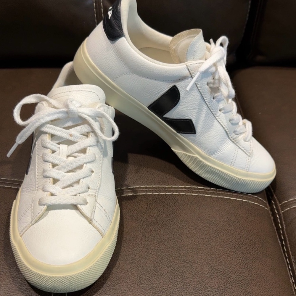 Veja White Sneakers with Black Heel Tab